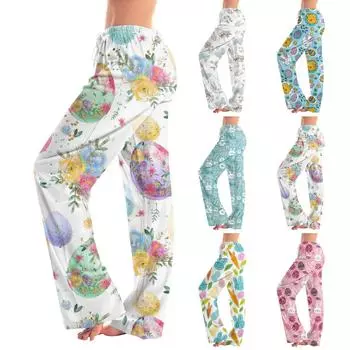 Женские модные свободные повседневные брюки с пасхальным принтом M синий