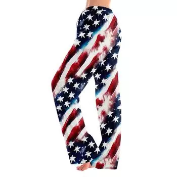 Женские модные свободные повседневные брюки с принтом «День независимости» L темно-синий
