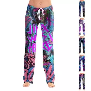 Женские модные свободные повседневные брюки с принтом ко Дню святого Валентина L чёрный