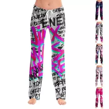 Женские модные свободные повседневные брюки с принтом ко Дню святого Валентина L чёрный