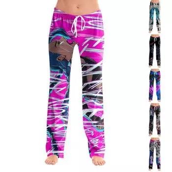 Женские модные свободные повседневные брюки с принтом ко Дню святого Валентина L чёрный