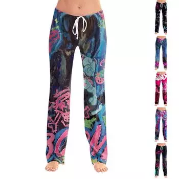 Женские модные свободные повседневные брюки с принтом ко Дню святого Валентина L чёрный