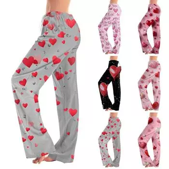 Женские модные свободные повседневные брюки с принтом ко Дню святого Валентина XL розовый