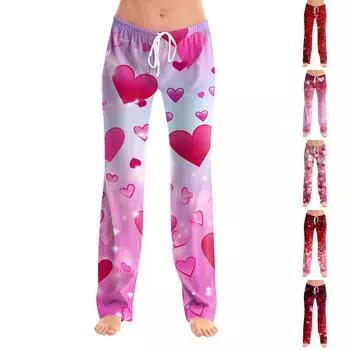 Женские модные свободные повседневные брюки с принтом ко Дню святого Валентина L горячий розовый