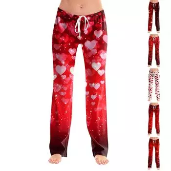 Женские модные свободные повседневные брюки с принтом ко Дню святого Валентина L горячий розовый