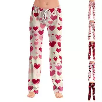 Женские модные свободные повседневные брюки с принтом ко Дню святого Валентина L горячий розовый