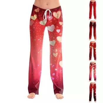 Женские модные свободные повседневные брюки с принтом ко Дню святого Валентина L горячий розовый