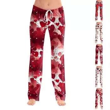 Женские модные свободные повседневные брюки с принтом ко Дню святого Валентина L горячий розовый
