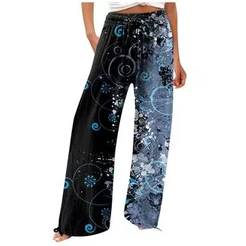 Женские модные свободные повседневные брюки с высокой талией и принтом, повседневные брюки L чёрный