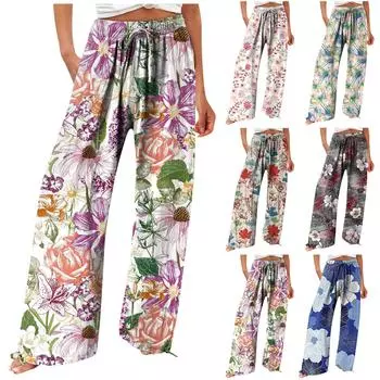 Женские модные свободные повседневные брюки с высокой талией и принтом, повседневные брюки M синий