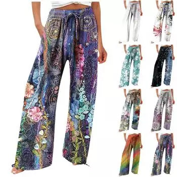 Женские модные свободные повседневные брюки с высокой талией и принтом, повседневные брюки L чёрный