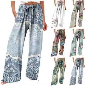 Женские модные свободные повседневные брюки с высокой талией и принтом, повседневные брюки