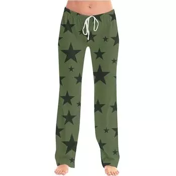 Женские модные свободные повседневные брюки со звездным принтом L армия зеленый