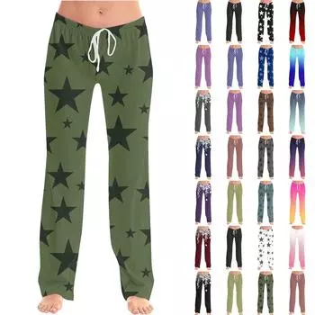 Женские модные свободные повседневные брюки со звездным принтом L армия зеленый