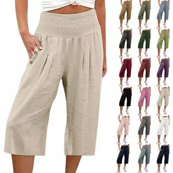 Женские модные свободные повседневные однотонные брюки на пуговицах 7/10, повседневные брюки L