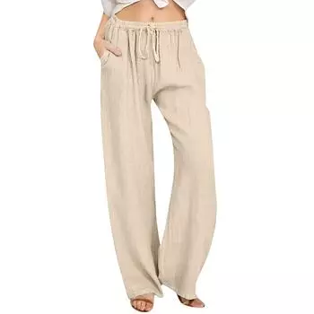 Женские модные свободные повседневные однотонные брюки с высокой посадкой и широкими штанинами, повседневные брюки с карманами L бежевый