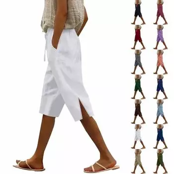 Женские модные свободные повседневные однотонные хлопковые брюки с карманами для отдыха L армия зеленый