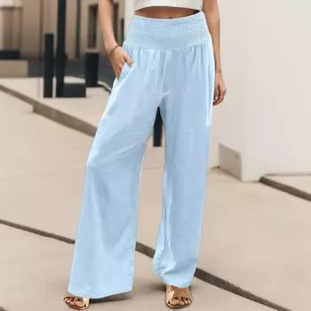 Женские модные свободные повседневные однотонные широкие брюки с карманами S