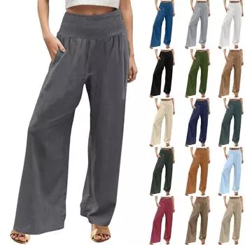 Женские модные свободные повседневные однотонные широкие брюки с карманами L армия зеленый