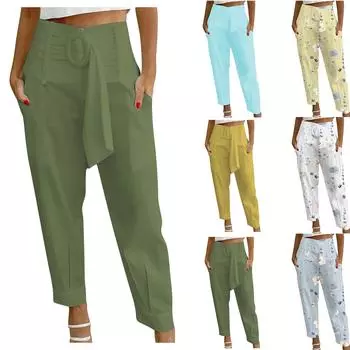 Женские модные свободные повседневные повседневные брюки с эластичной резинкой на талии и широкими штанинами без карманов XL жёлтый