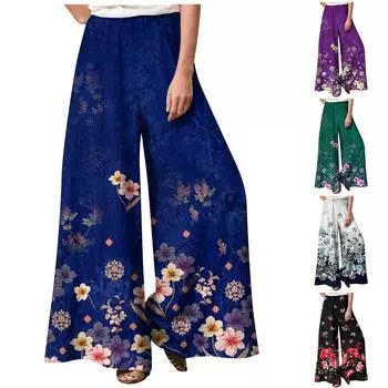 Женские модные свободные повседневные повседневные брюки с эластичной резинкой на талии и широкими штанинами без карманов XXXL