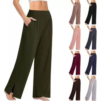 Женские модные свободные спортивные однотонные эластичные широкие брюки для йоги с карманами L