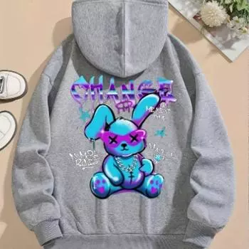 Женские модные свободные толстовки с принтом кролика, блузки, толстовки, повседневные свитера с длинным рукавом XS чёрный