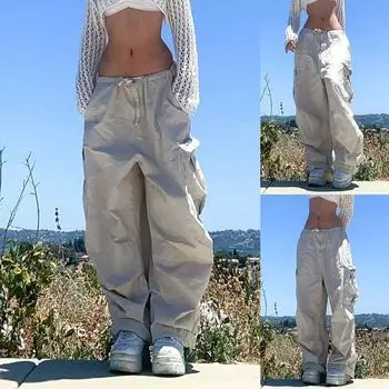 Женские модные свободные удобные уличные повседневные рабочие брюки с карманами и карманами
