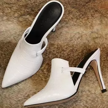 Женские модные тапочки Baotou, осенние, новые, с острым носком, с неглубокими вырезами, дышащие, темпераментные, на шпильках 35 грязно-белый