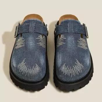 Женские модные тапочки Baotou с толстой подошвой, осенние, новые, с круглым носком, ковбойские, ленивые, повседневные, противоскользящие, износостойкие сандалии 35 джинсовый синий