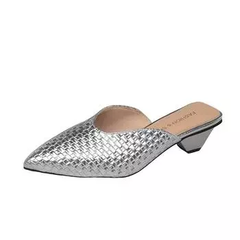 Женские модные тапочки Baotou, весенние, новые, с острым носком, с неглубокой подошвой, водонепроницаемые, нескользящие, на толстом каблуке 35