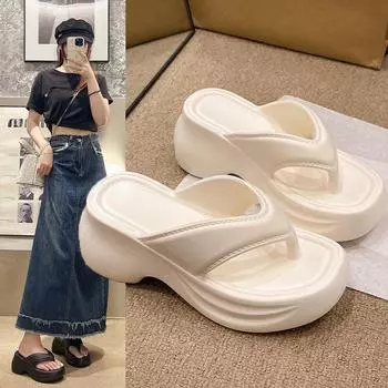 Женские модные тапочки из ЭВА, женские 2025, шлепанцы на танкетке, мягкие нескользящие сандалии для улицы для девочек, однотонная пляжная обувь для взрослых 36-37 белый
