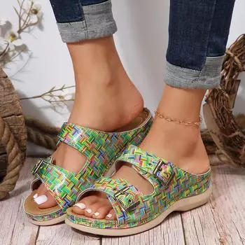 Женские модные тапочки на наклонном каблуке, размер уличных повседневных тапочек для женщин, размер тапочек 36 чёрный