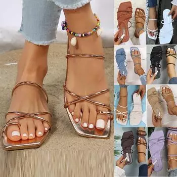 Женские модные тапочки, повседневные однотонные римские тапочки на плоской подошве с кристаллами, сандалии, обувь 38 синий