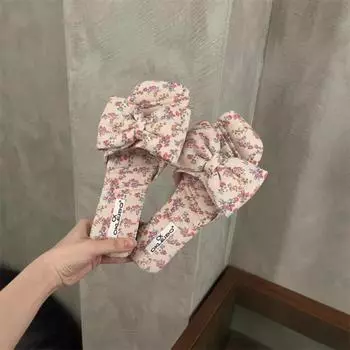 Женские модные тапочки с квадратным носком и бабочкой на плоской подошве, женская обувь для отдыха на природе в корейском стиле, летние туфли Zapatillas De Mujer 35 абрикосовый