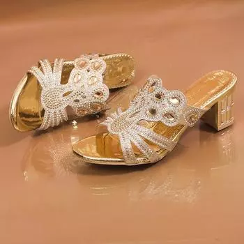 Женские модные тапочки с открытым носком, отделанные мелкими бриллиантами, с крупными бриллиантами, сексуальные, модные танцевальные туфли большого размера для улицы 35