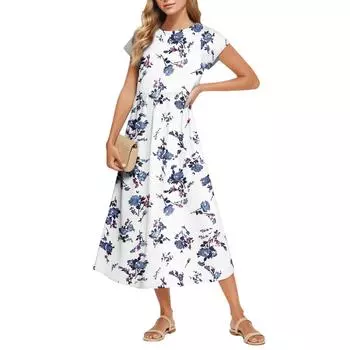 Женские Модные Темпераментные Элегантные Платья с Цветочным Принтом и Завышенной Талией в Повседневном Стиле S