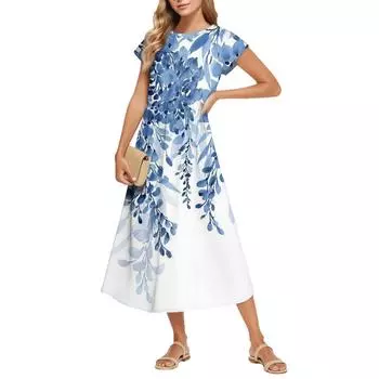 Женские Модные Темпераментные Элегантные Платья с Цветочным Принтом и Завышенной Талией в Повседневном Стиле M