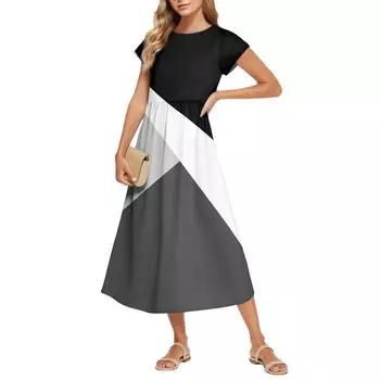 Женские Модные Темпераментные Элегантные Платья с Цветочным Принтом и Завышенной Талией в Повседневном Стиле XXL чёрный