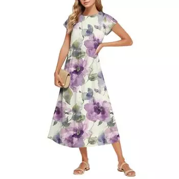 Женские Модные Темпераментные Элегантные Платья с Цветочным Принтом и Завышенной Талией в Повседневном Стиле L