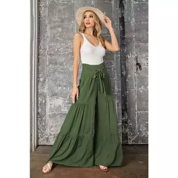 Женские модные темпераментные завязки с эластичной резинкой на талии, плиссированные широкие брюки, повседневные свободные брюки S чёрный