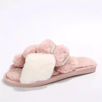 Женские модные теплые пушистые тапочки, уютные домашние шлепанцы с крестиком из искусственного меха на плоской подошве, мягкие пушистые женские шлепанцы со знаменитостями 41