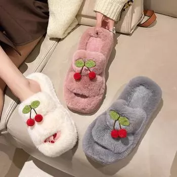 Женские модные теплые пушистые тапочки вишневого цвета, повседневные тапочки из искусственного меха для дома, плоские мягкие пушистые женские шлепанцы на платформе 35 бежевый