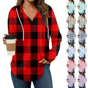 Женские модные толстовки с капюшоном V-образным вырезом с длинным рукавом и принтом на шнурке, повседневные свободные пуловеры L хаки