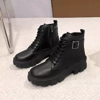 Женские модные толстые одинарные ботинки, осенние, новые, с круглым носком, с боковой молнией, толстые подошвы, мягкие подошвы, нескользящие, короткие ботинки 35