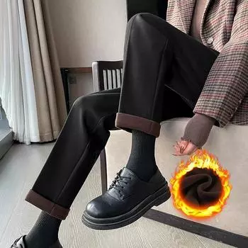 Женские модные толстые шерстяные брюки, зимние элегантные брюки с высокой талией, женские повседневные флисовые брюки с девятью точками, черные брюки для костюма, новые XXXL чёрный