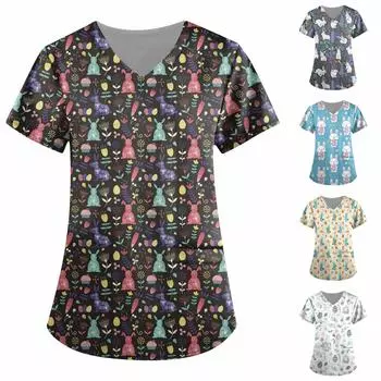 Женские модные топы для ухода за кожей с короткими рукавами и V-образным вырезом с принтом L бежевый