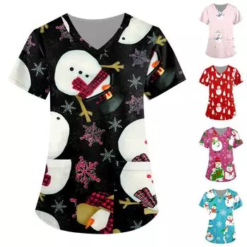 Женские модные топы для ухода за кожей с короткими рукавами и V-образным вырезом с принтом S чёрный