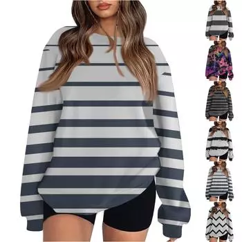 Женские модные топы, повседневные свободные пуловеры с круглым вырезом и длинными рукавами L чёрный