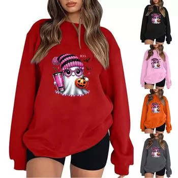 Женские модные топы, повседневные свободные пуловеры в полоску с круглым вырезом и длинными рукавами L розовый